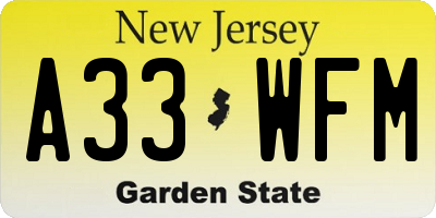 NJ license plate A33WFM