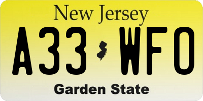 NJ license plate A33WFO