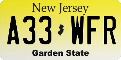 NJ license plate A33WFR