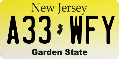 NJ license plate A33WFY