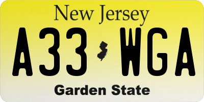 NJ license plate A33WGA