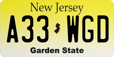 NJ license plate A33WGD