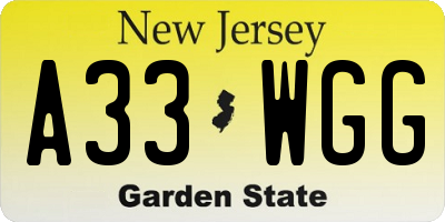 NJ license plate A33WGG