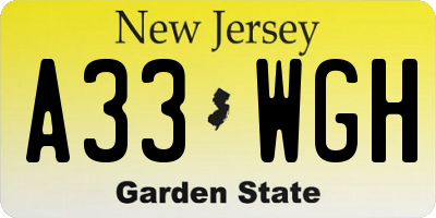NJ license plate A33WGH