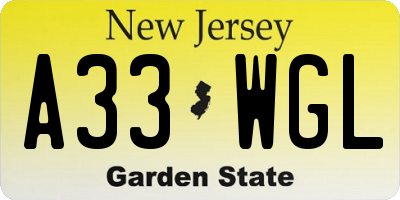 NJ license plate A33WGL