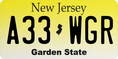 NJ license plate A33WGR
