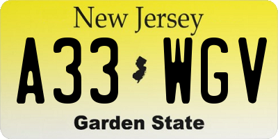 NJ license plate A33WGV
