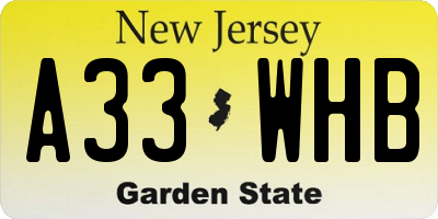 NJ license plate A33WHB