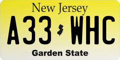 NJ license plate A33WHC