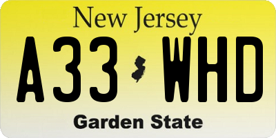 NJ license plate A33WHD
