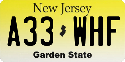 NJ license plate A33WHF
