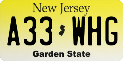 NJ license plate A33WHG