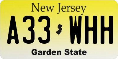 NJ license plate A33WHH