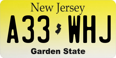 NJ license plate A33WHJ