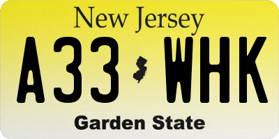 NJ license plate A33WHK