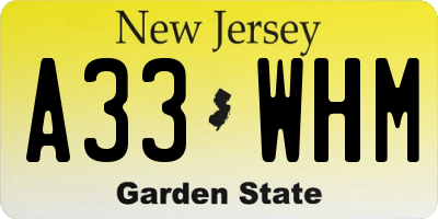 NJ license plate A33WHM