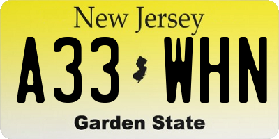 NJ license plate A33WHN