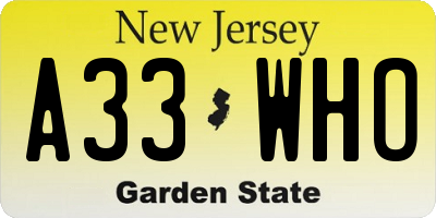 NJ license plate A33WHO