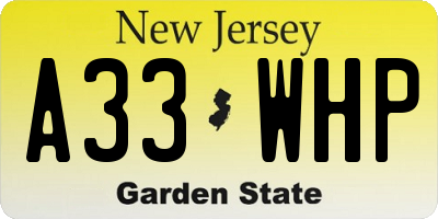 NJ license plate A33WHP