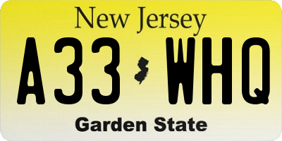 NJ license plate A33WHQ