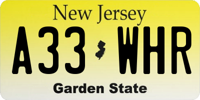 NJ license plate A33WHR