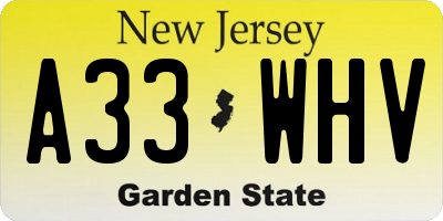 NJ license plate A33WHV
