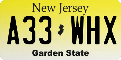 NJ license plate A33WHX