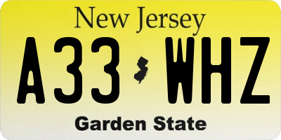 NJ license plate A33WHZ