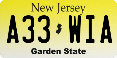 NJ license plate A33WIA