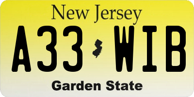 NJ license plate A33WIB