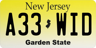 NJ license plate A33WID