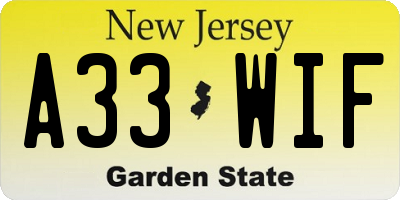 NJ license plate A33WIF