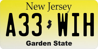 NJ license plate A33WIH