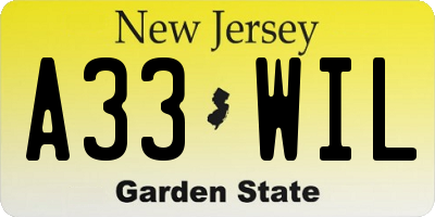 NJ license plate A33WIL