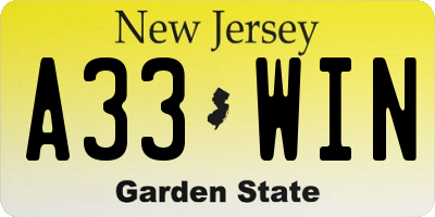 NJ license plate A33WIN