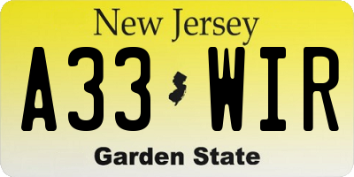 NJ license plate A33WIR