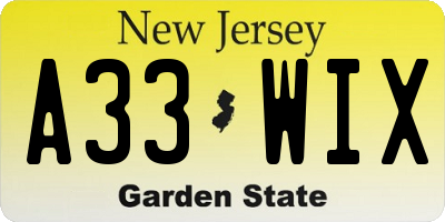 NJ license plate A33WIX