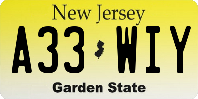 NJ license plate A33WIY