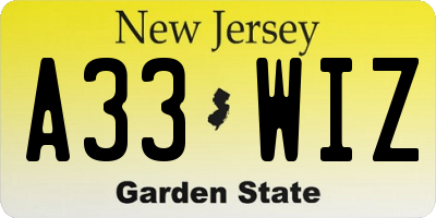 NJ license plate A33WIZ