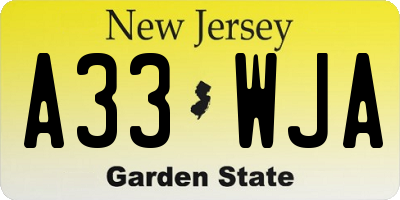 NJ license plate A33WJA