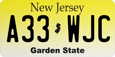 NJ license plate A33WJC