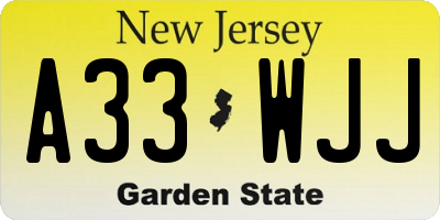 NJ license plate A33WJJ