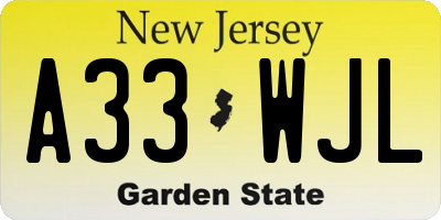 NJ license plate A33WJL