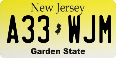 NJ license plate A33WJM