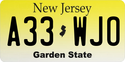 NJ license plate A33WJO