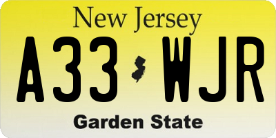 NJ license plate A33WJR