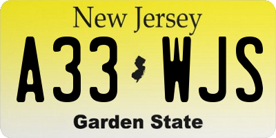 NJ license plate A33WJS