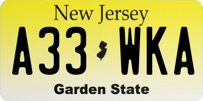 NJ license plate A33WKA