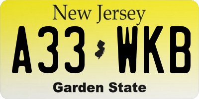 NJ license plate A33WKB
