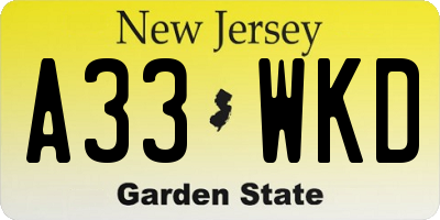 NJ license plate A33WKD